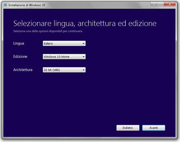 Windows 10 installazione